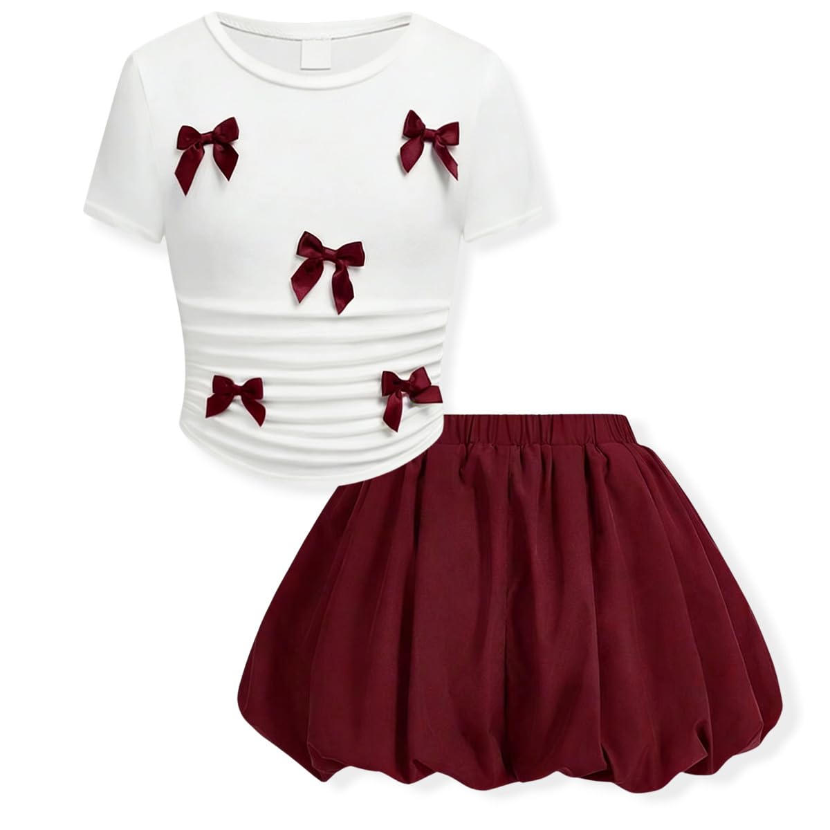 Teenage Girls Puffy Skirt Set with Cute Bowknot Top Teen Summer Skirt Outfit Puffy Skirt for Teen Girls