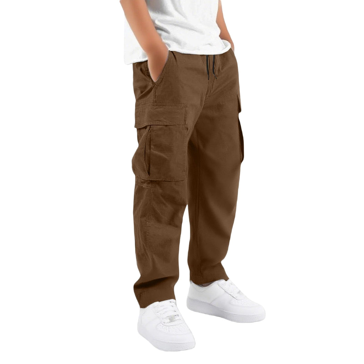 Boys Cargo Pants Kids Baggy Hiking Jogger School Uniform Pants 5-16 Years