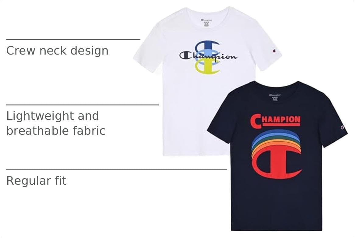 Champion Boys 2 Pack Short Sleeve Tee Shirt for Kids