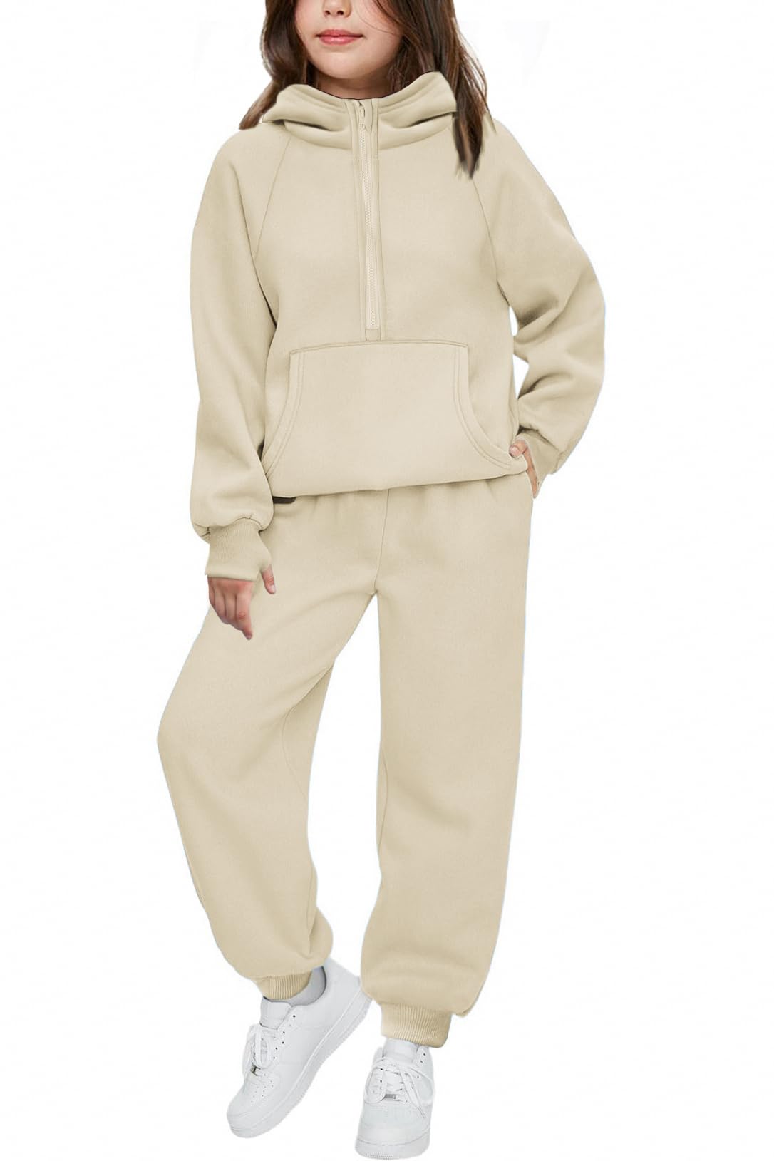 Arshiner Girls 2 Piece Outfits Sweatsuit Half Zip Sweatshirt and Sweatpants