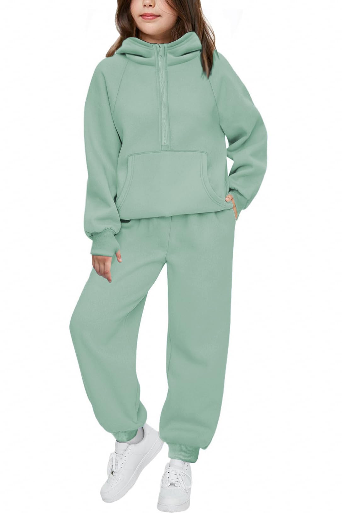 Arshiner Girls 2 Piece Outfits Sweatsuit Half Zip Sweatshirt and Sweatpants