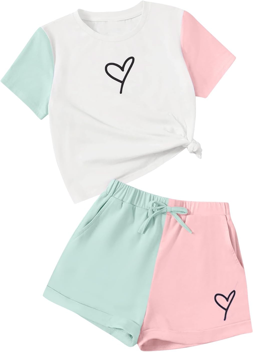 Cakaner Toddler Kids Girl Clothes Floral Letter Graphic Top + Shorts 2PC Girls Summer Short Set