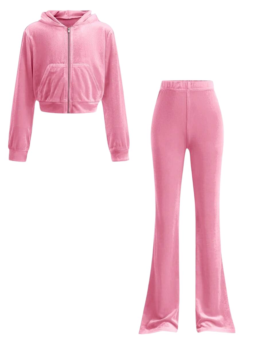 Teen Girls Clothes 2 Piece Spring Outfits Fashion Letter Print Hooded Zip Up Top Flare Pants Set for 7-14T