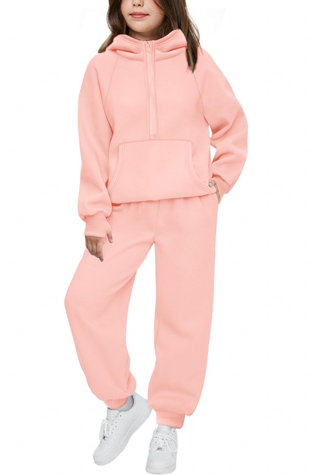Arshiner Girls 2 Piece Outfits Sweatsuit Half Zip Sweatshirt and Sweatpants