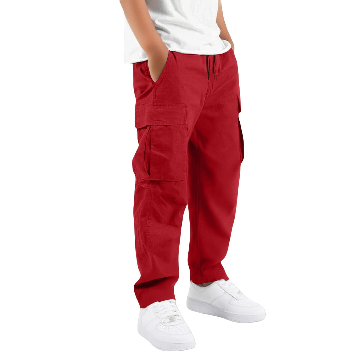 Boys Cargo Pants Kids Baggy Hiking Jogger School Uniform Pants 5-16 Years