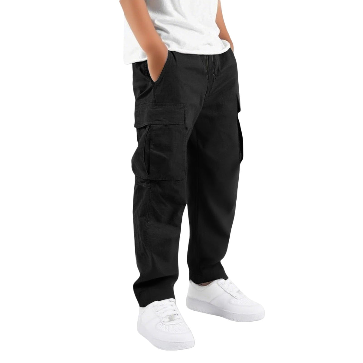 Boys Cargo Pants Kids Baggy Hiking Jogger School Uniform Pants 5-16 Years
