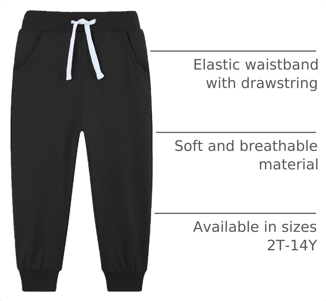 4 Pack Toddler and Kids Boys Sweatpants Joggers Cotton Active Soft Joggers Pants with Functional Drawstring 2-14Y