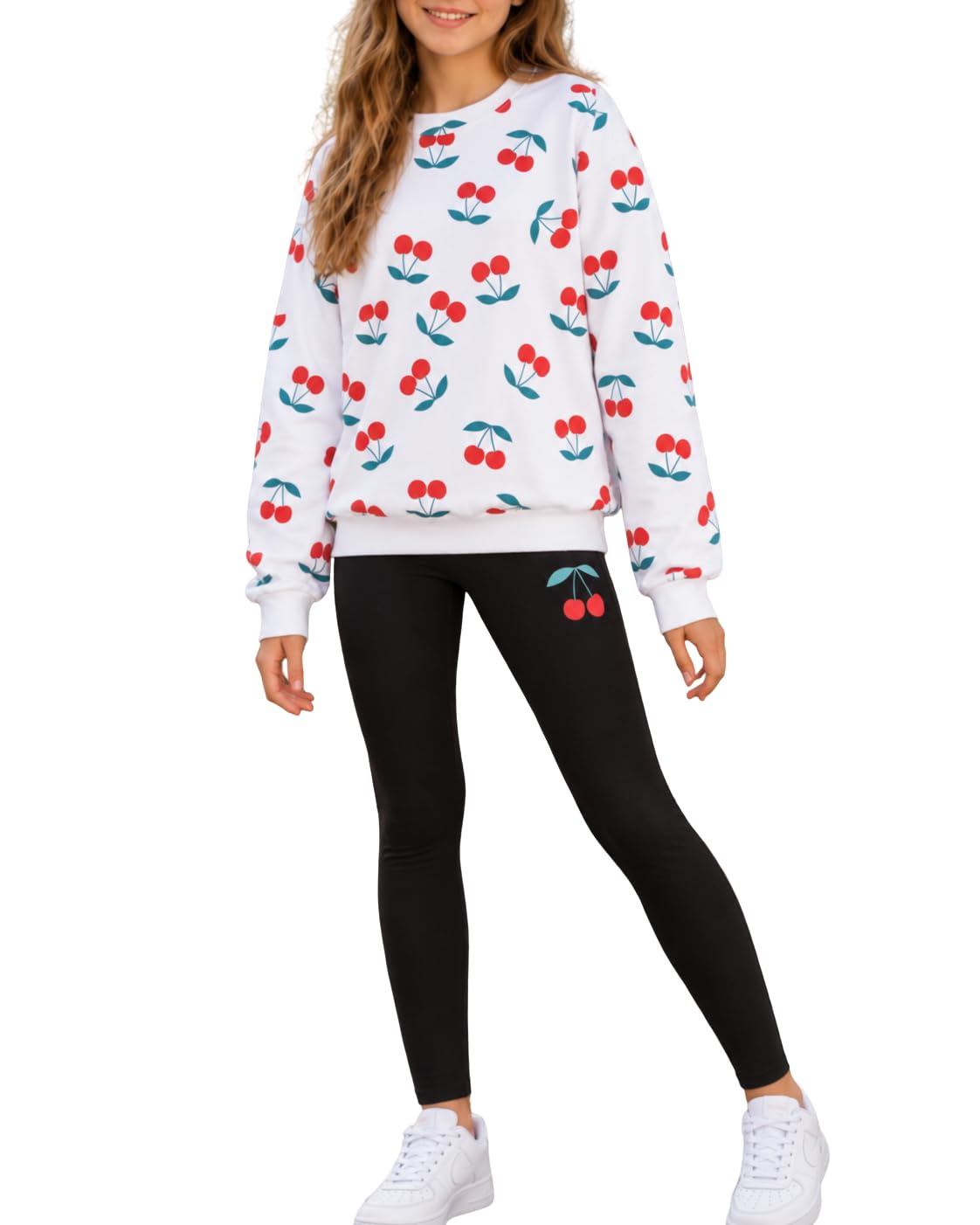 Size 7-14 Years Girls Fall Clothes Long Sleeve Bow Printed Top + Leggings Pants Teen Girls 2 Piece Outfits Set