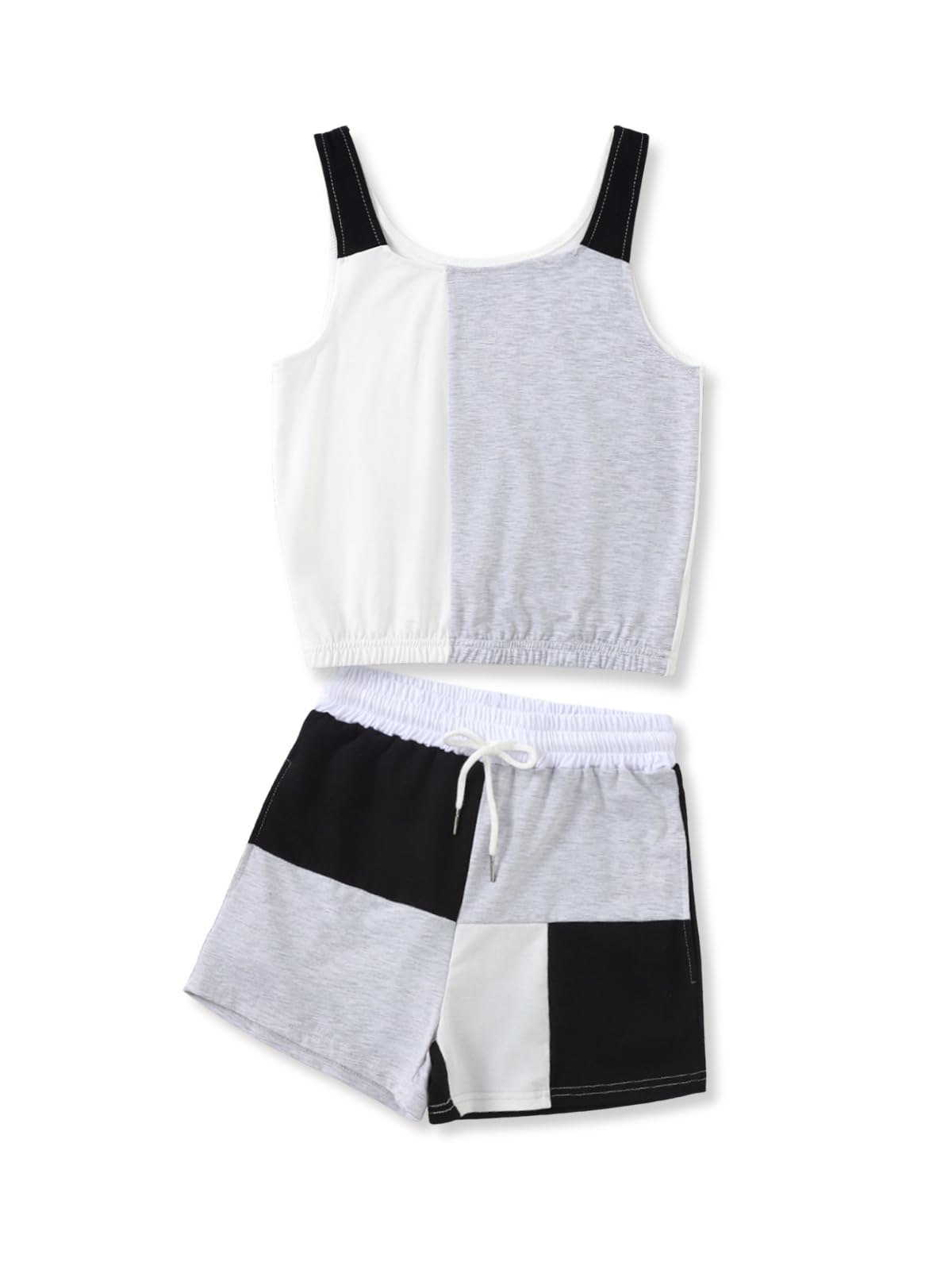 Size 7-14Y Girls Clothes 2 Piece Outfits Striped Tank Top Drawstring Shorts Teen Girls Summer Clothing Sets