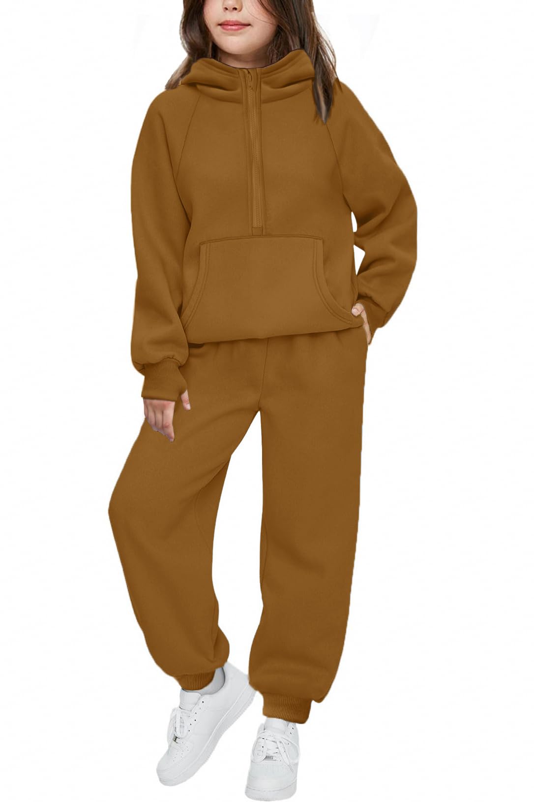 Arshiner Girls 2 Piece Outfits Sweatsuit Half Zip Sweatshirt and Sweatpants