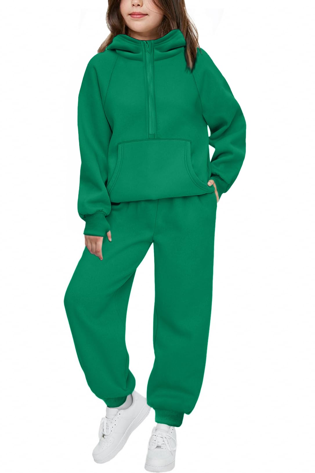 Arshiner Girls 2 Piece Outfits Sweatsuit Half Zip Sweatshirt and Sweatpants