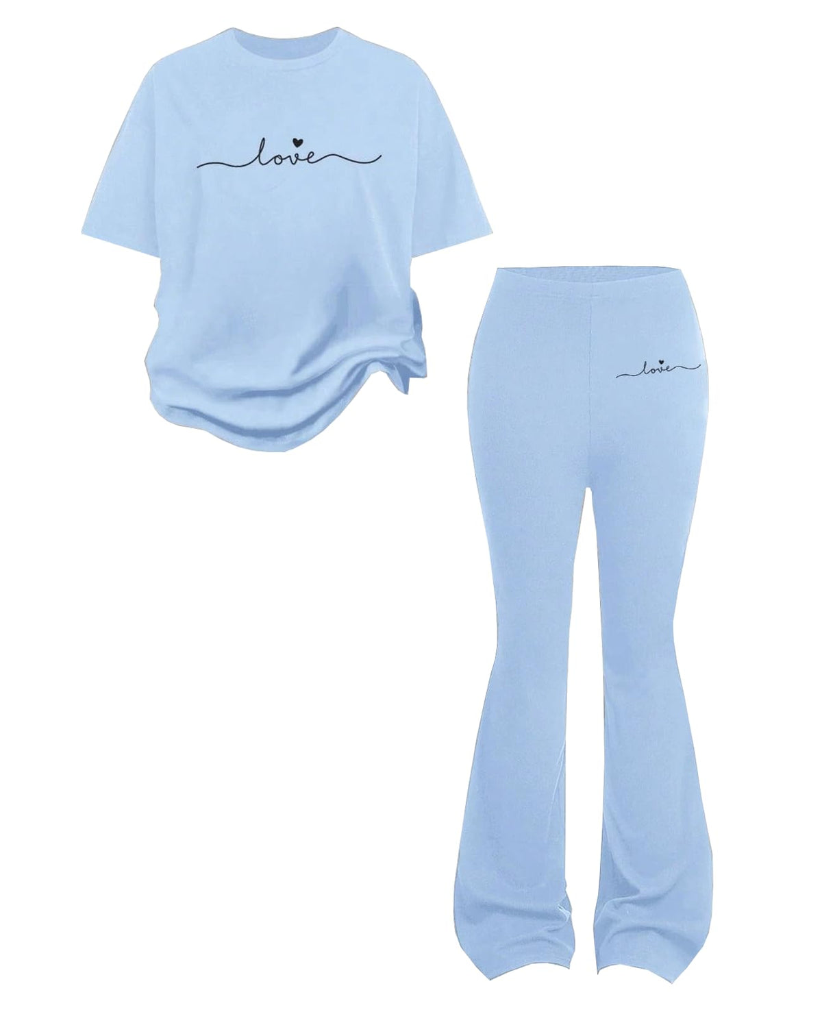 Tween Girls 2PCS Outfit Set 8-13Y Crop Top & Flare Pants with Bowknot and Heart Print Casual Girl Clothes