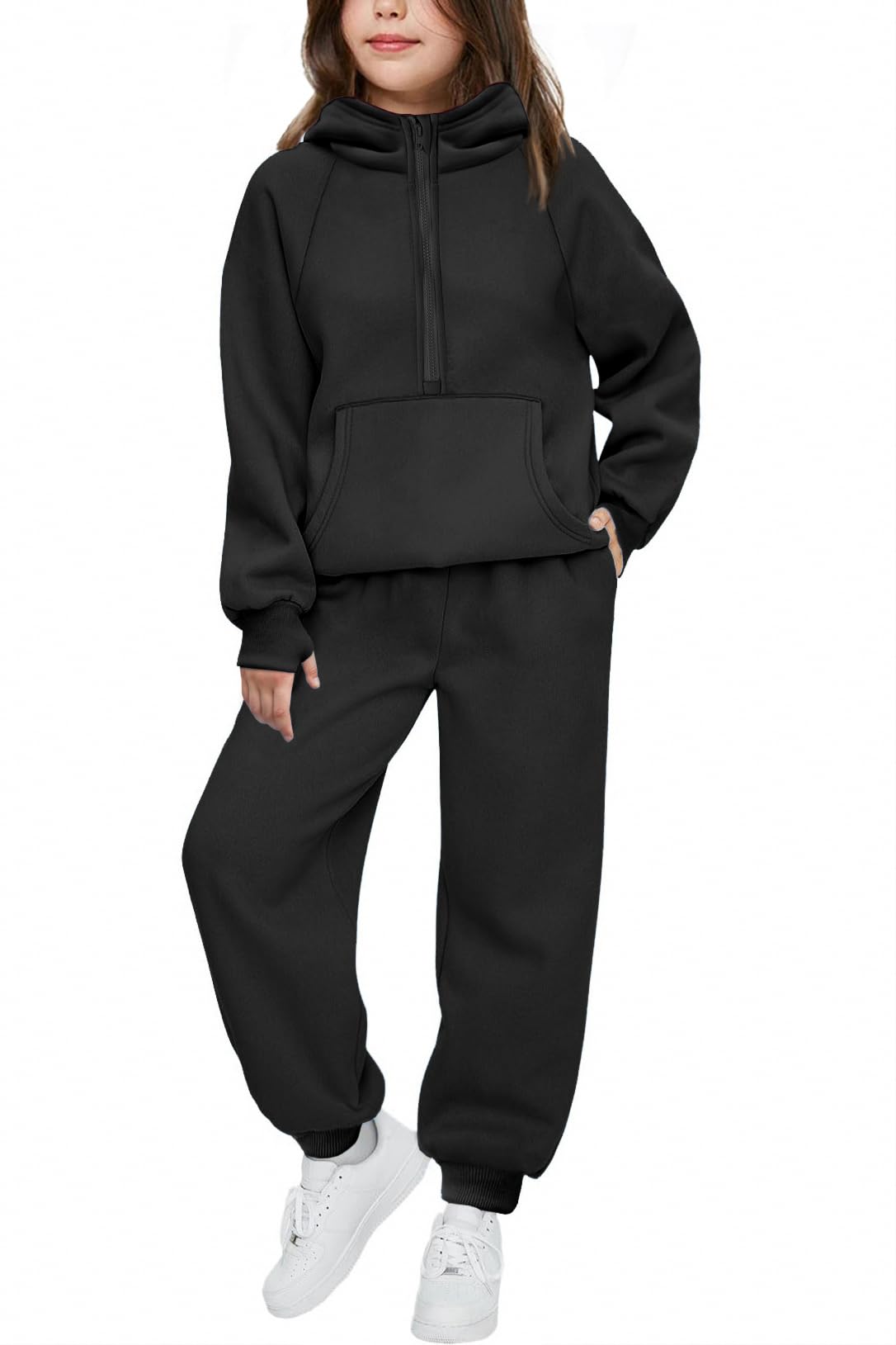 Arshiner Girls 2 Piece Outfits Sweatsuit Half Zip Sweatshirt and Sweatpants