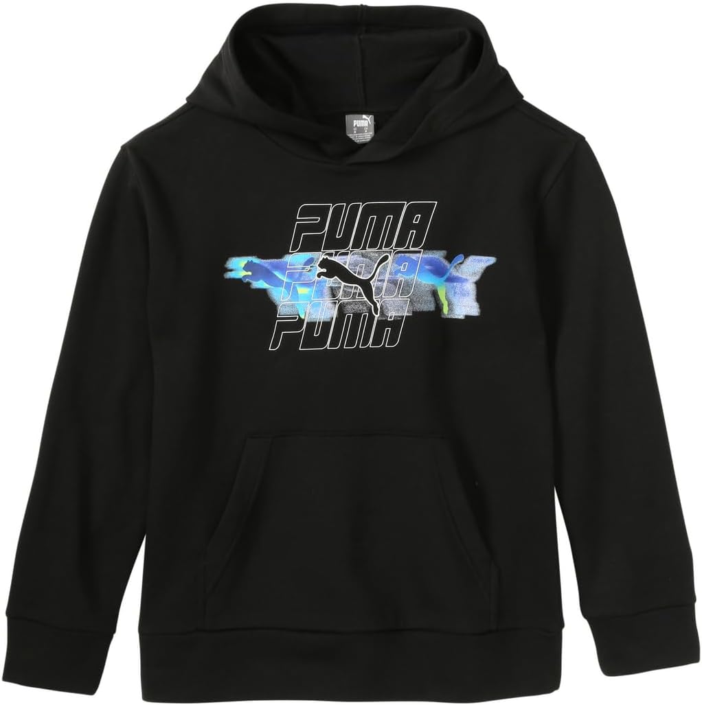 PUMA Boys' Logo Pullover Hoodie, Fleece Sweatshirt, Large Front Pocket