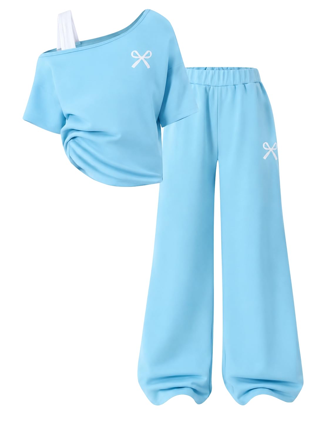 Teen Girls Clothes Off the Shoulder Top and Wide Leg Pants Matching Outfit Set with Pockets Size 7-16