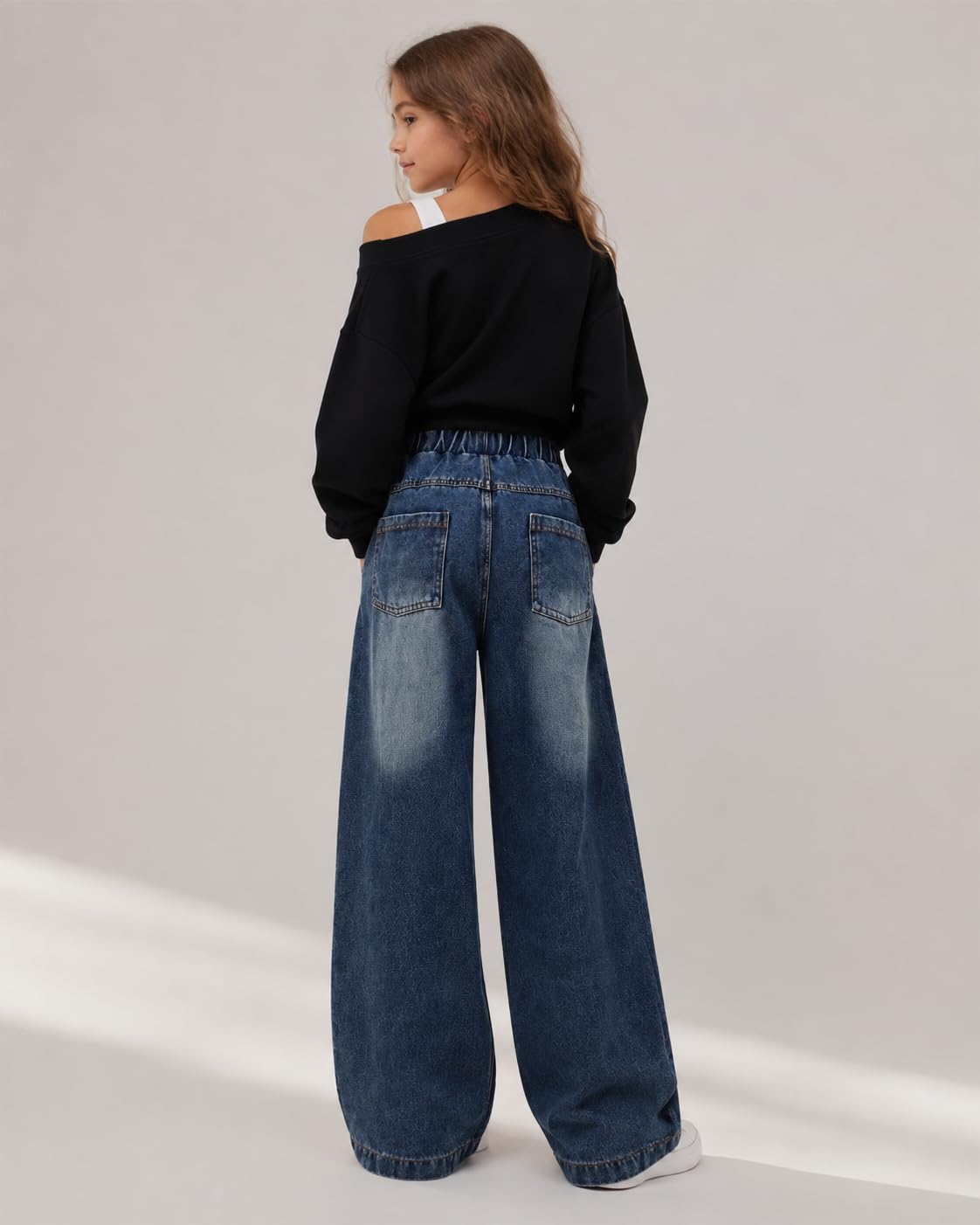 Tween Girl Clothes 2 Pieces Outfit Set Off Shoulder Top + Jeans Denim Fall Winter Spring Clothing, Size 8-16 Years