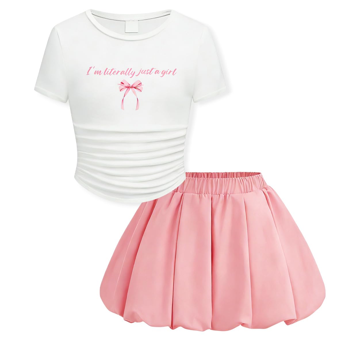 Teenage Girls Puffy Skirt Set with Cute Bowknot Top Teen Summer Skirt Outfit Puffy Skirt for Teen Girls