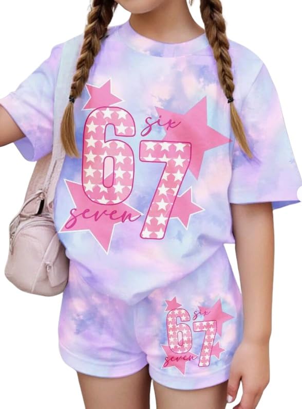 Girls Clothes Summer 2 Piece Outfits Cute Strawberry Lemon Shell Graphic Tee+ Striped Shorts Set Kids Clothing Sets