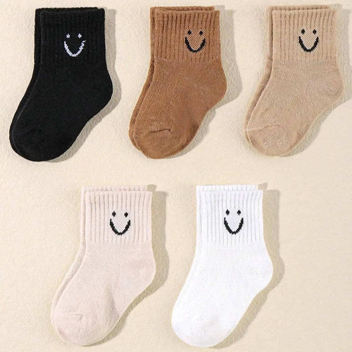 10 pairs plain-color cartoon smile patterned ankle-length socks, breathable, comfortable, casual and sporty style, suitable for boys and girls daily, Casual Stylish Socks Set, Casual Comfy Socks