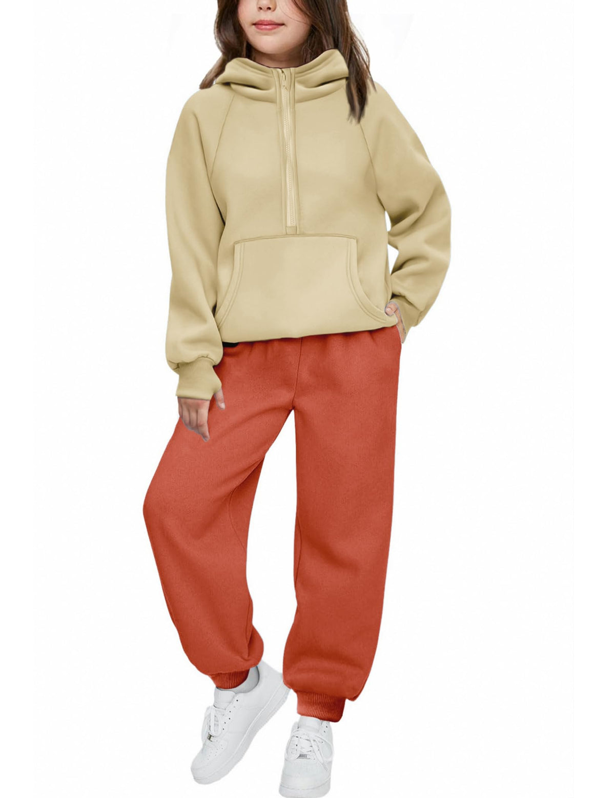 Arshiner Girls 2 Piece Outfits Sweatsuit Half Zip Sweatshirt and Sweatpants