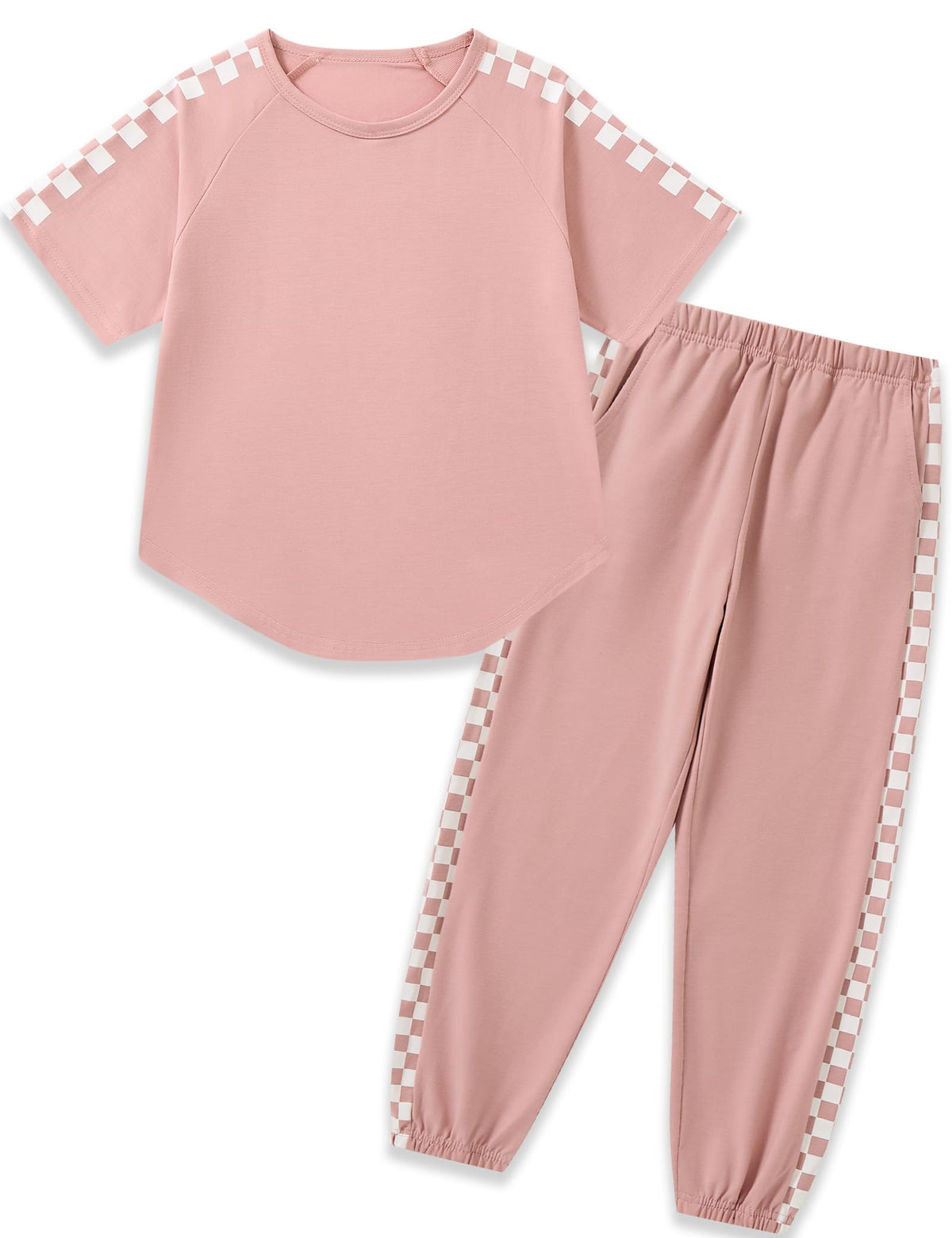 Girls Clothes Outfits Set Checkerboard 2PC Tracksuit Short Sleeve Raglan Tee and Joggers Pants for 4-16Y