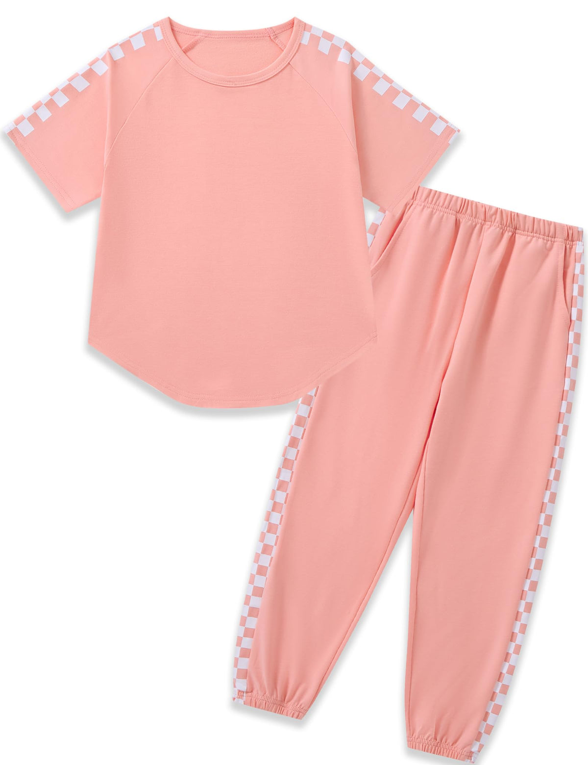 Girls Clothes Outfits Set Checkerboard 2PC Tracksuit Short Sleeve Raglan Tee and Joggers Pants for 4-16Y