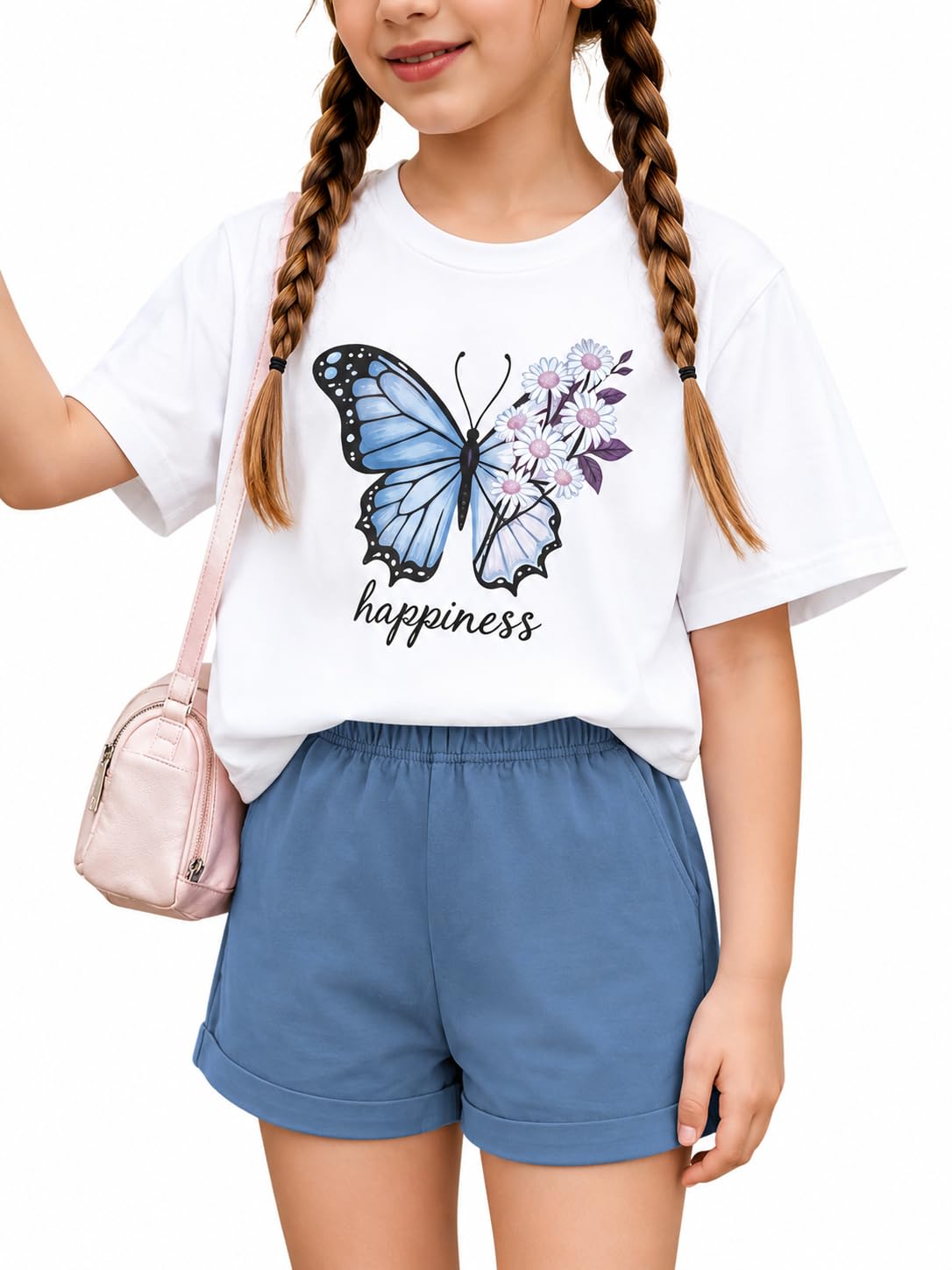 KIDLAGA Girls Two Piece Sets Cherry Pattern Short Sleeve Shirts and Shorts Set With Pockets Girls Summer Outfits Size 7-14