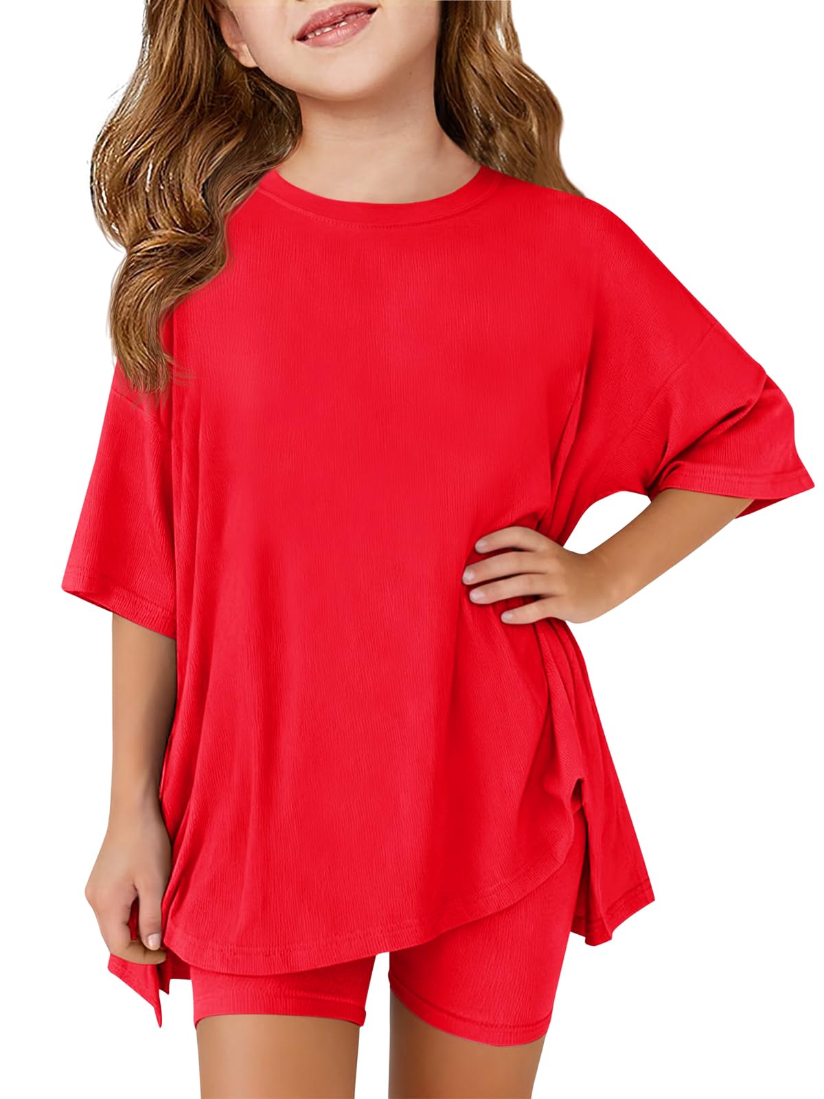 Haloumoning Girls Summer Lounge Set Oversized 2 Piece Clothing Sets