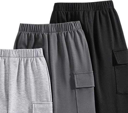 Nivne Tco Boys Casual Pants-Solid Color Soft Trousers-Toddler Boys 3 Pack Sweatpants Set (3-7 Years)