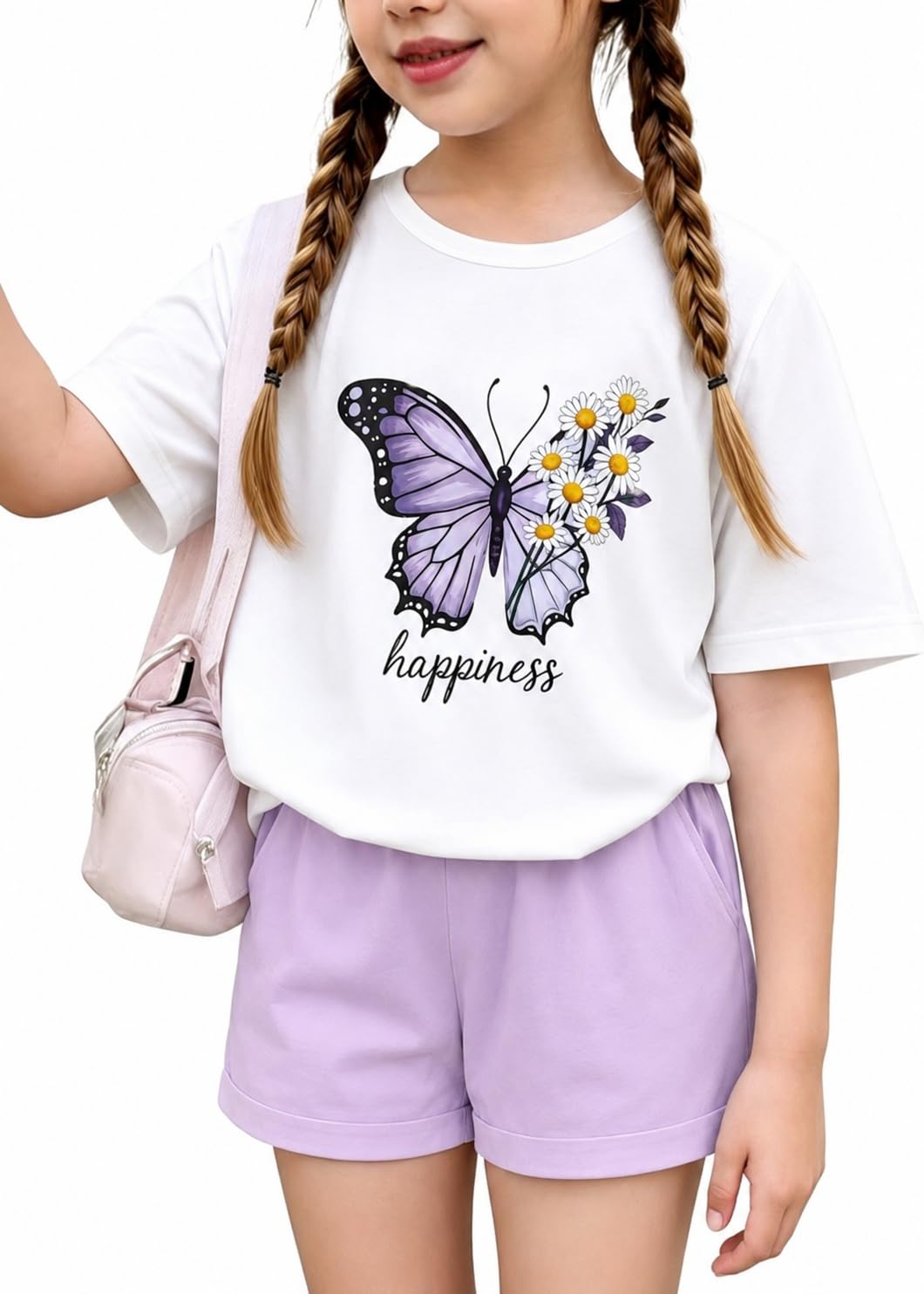 KIDLAGA Girls Two Piece Sets Cherry Pattern Short Sleeve Shirts and Shorts Set With Pockets Girls Summer Outfits Size 7-14