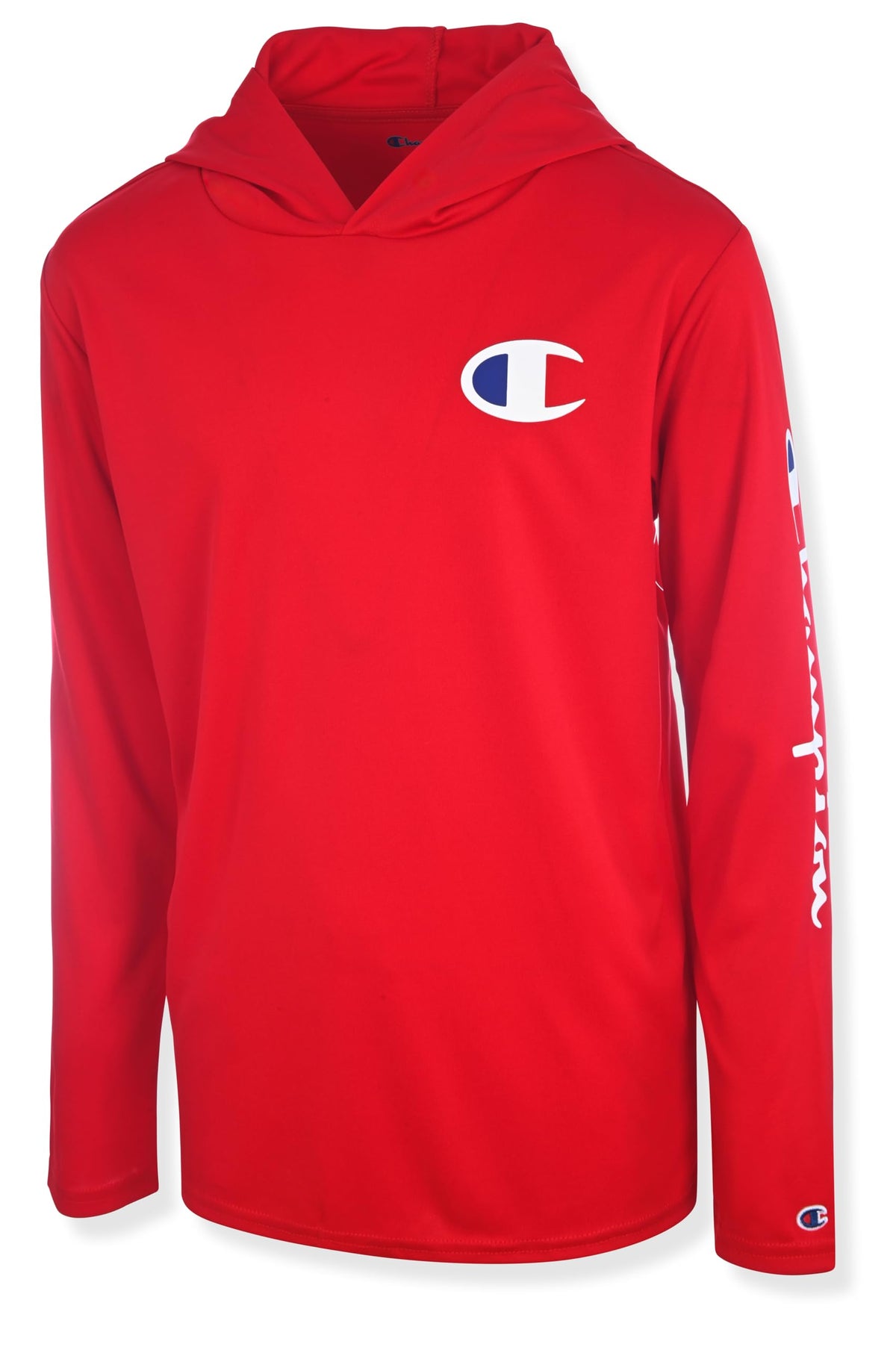 Champion Boys Long Sleeve Hooded Tee Shirt Lightweight Tech Fabric Athletic T-Shirt for Kids