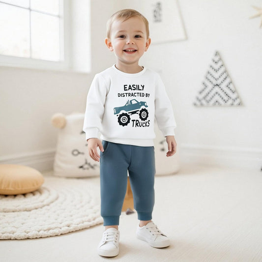Toddler Boy Clothes Baby Kids Truck Fall Winter Outfit Sweatshirt Pants Set