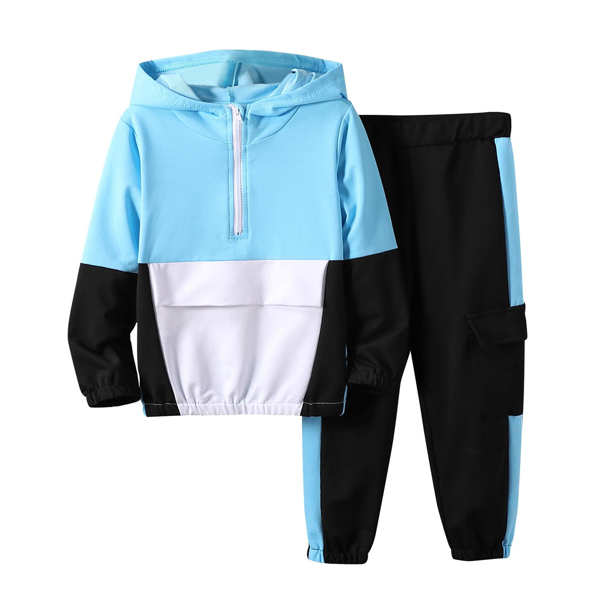 Azmxynol Boys Clothes Kids Little Boy Color Block Half Zip Hoodie & Jogger Pants 2 Piece Outfit Set,4-12 Years