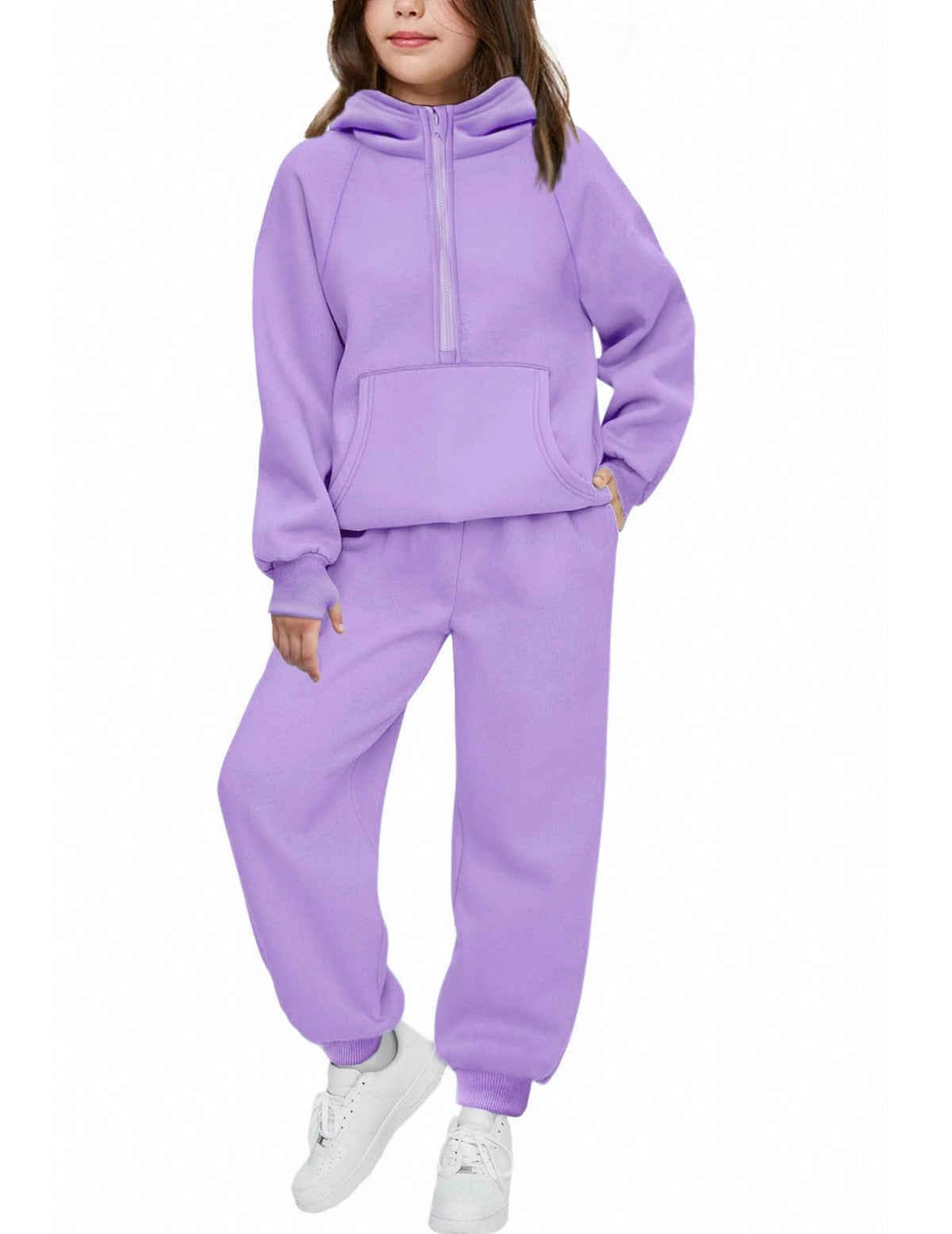 Arshiner Girls 2 Piece Outfits Sweatsuit Half Zip Sweatshirt and Sweatpants