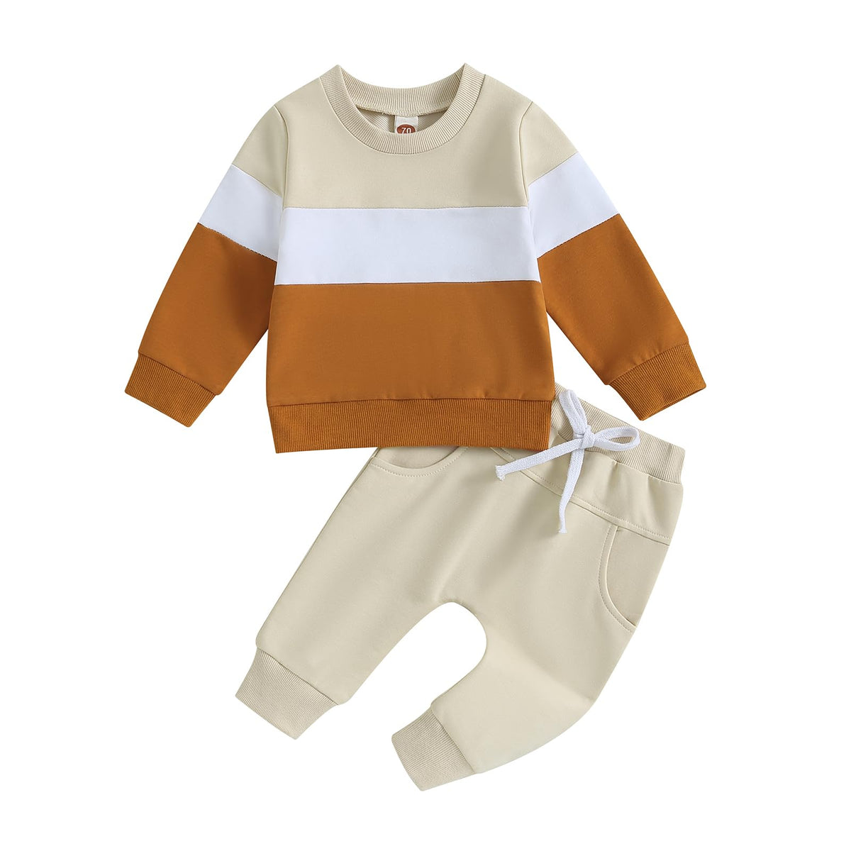 Toddler Baby Boy Fall Outfit Contrast Color Sweatshirt Tops with Elastic Waist Pants Cute Infant Newborn Winter Clothes