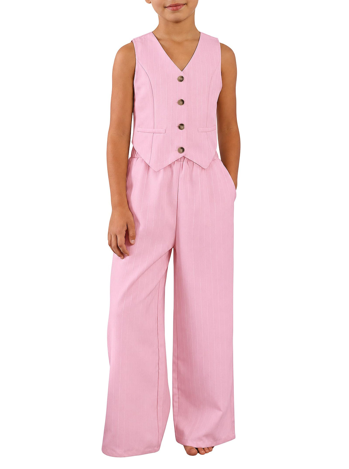 Girls Two Piece Outfits, Kids Vest And Wide Leg Pants Set, Back to School Outfits for Girls