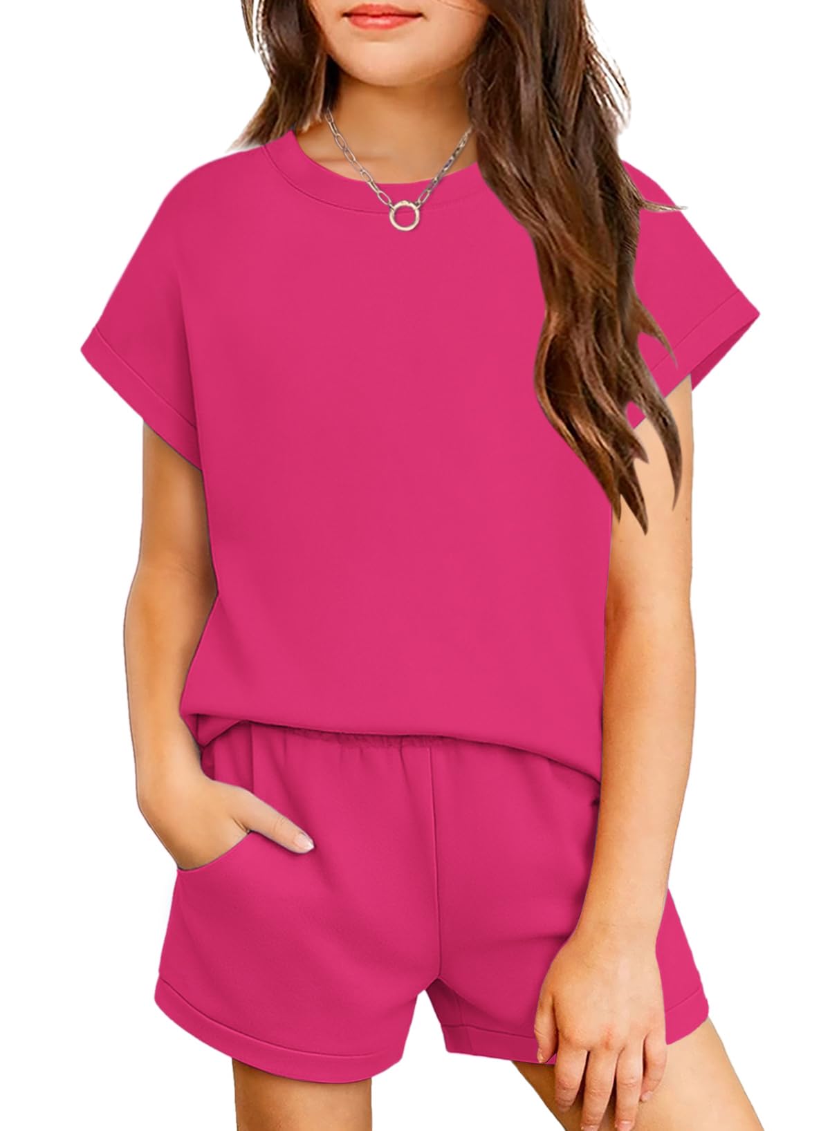 Arshiner Girls Summer 2 Piece Outfits Short Sleeve Shirts and Shorts Sets