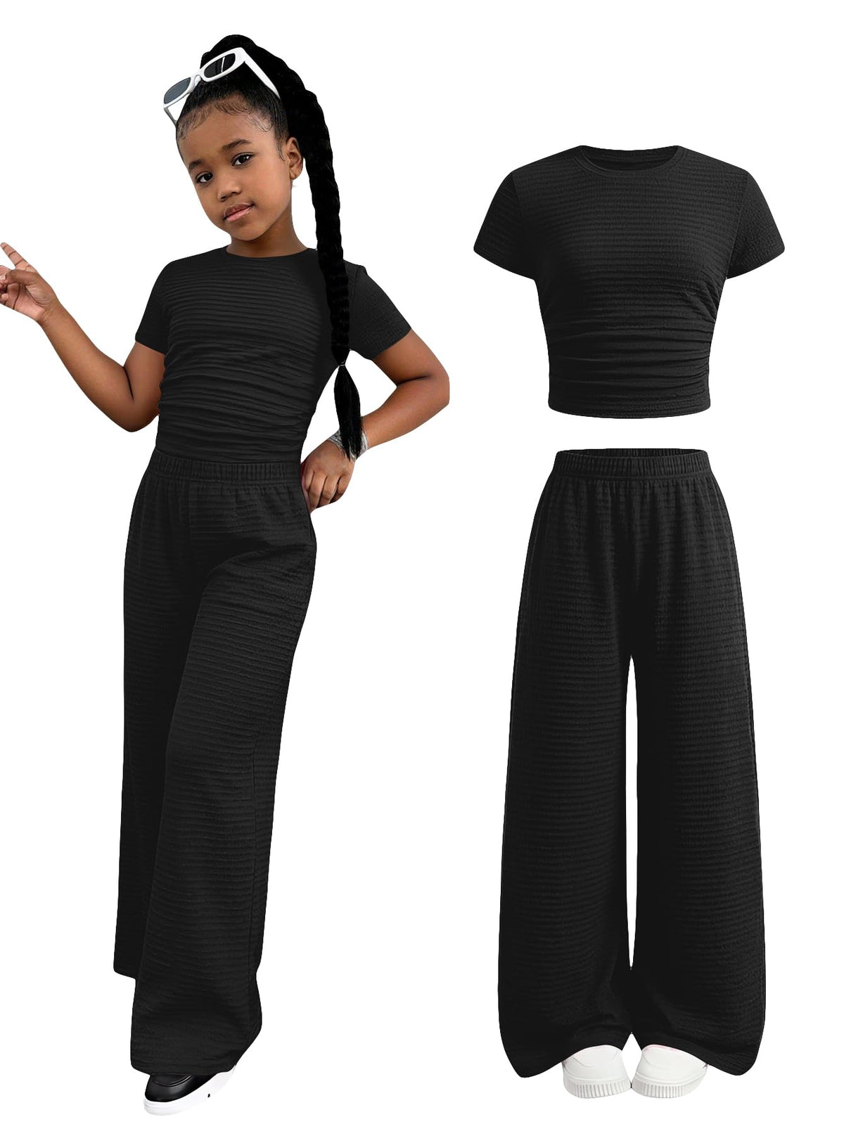 SOLY HUX Girl's Bow Print Short Sleeve T Shirt Pants Outfits
