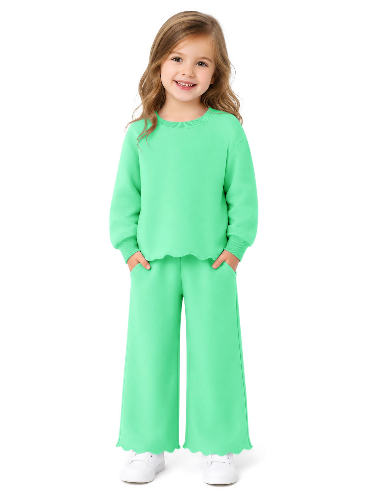 Haloumoning Toddler Baby Girl Fleeced 2 Piece Pant Sets with Pockets 9M-8Y