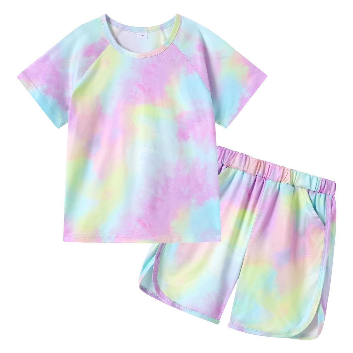 DISAUR Girls Summer Outfits 2 Piece Matching Sets Tie Dye T Shirt and Shorts Set with Pockets for Girls 4-10 Years