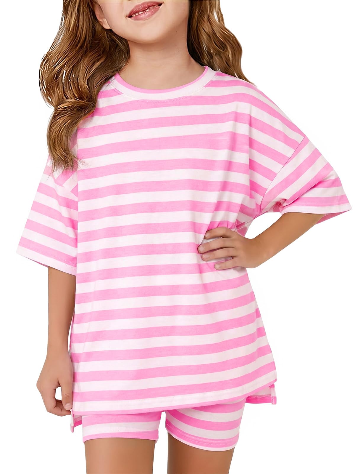 Haloumoning Girls Summer Lounge Set Oversized 2 Piece Clothing Sets