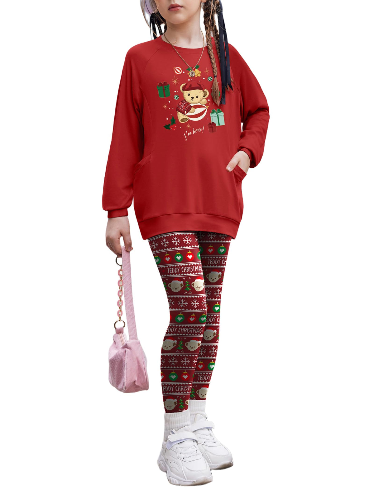 Arshiner Girls 2 Piece Outfits Long Sleeve Raglan Top with Pockets and Slim Fit Pants Daily Wear Set for 6-14Y