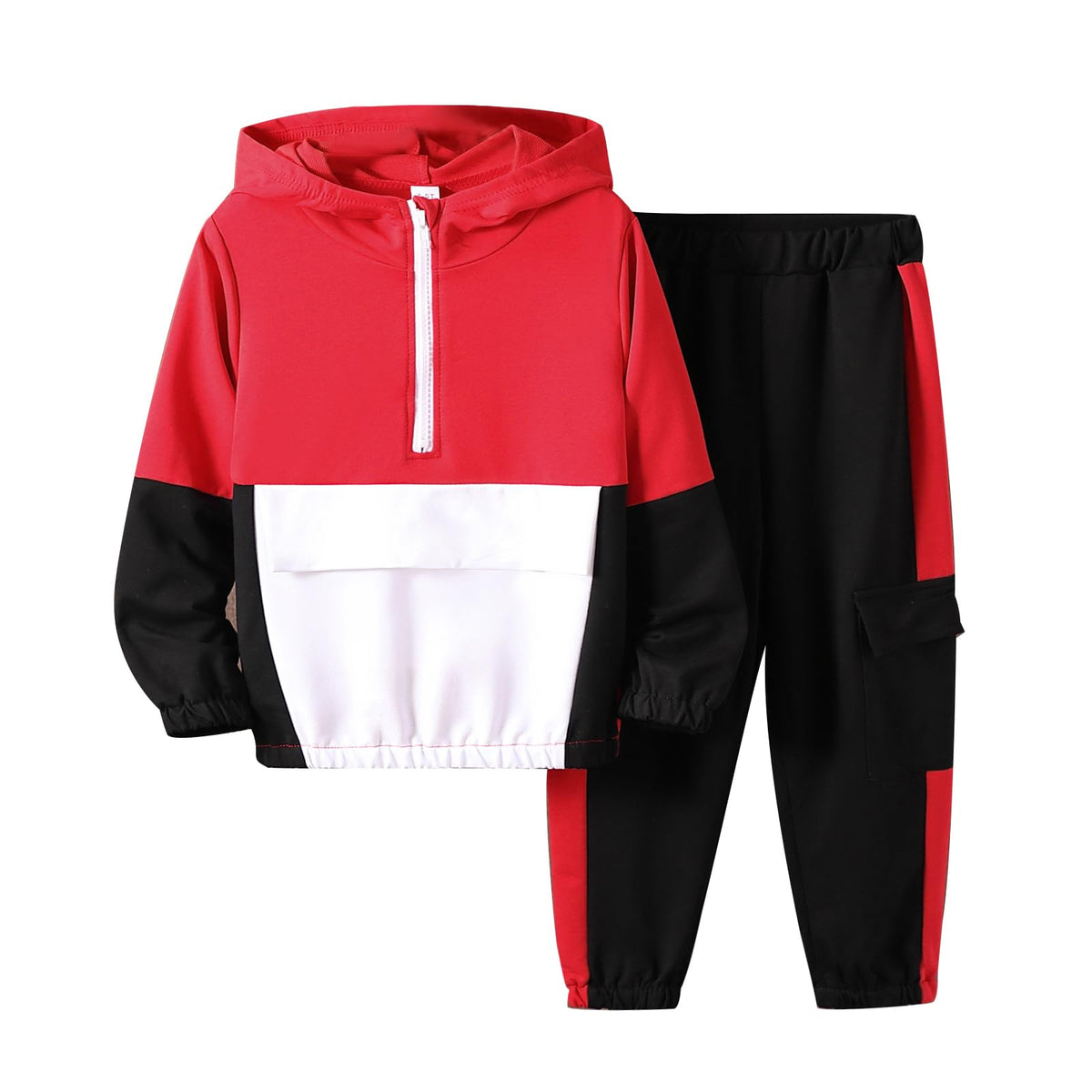 Azmxynol Boys Clothes Kids Little Boy Color Block Half Zip Hoodie & Jogger Pants 2 Piece Outfit Set,4-12 Years