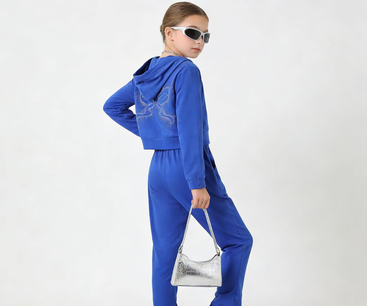 Teen Girls Clothes 2 Piece Spring Outfits Fashion Letter Print Hooded Zip Up Top Flare Pants Set for 7-14T