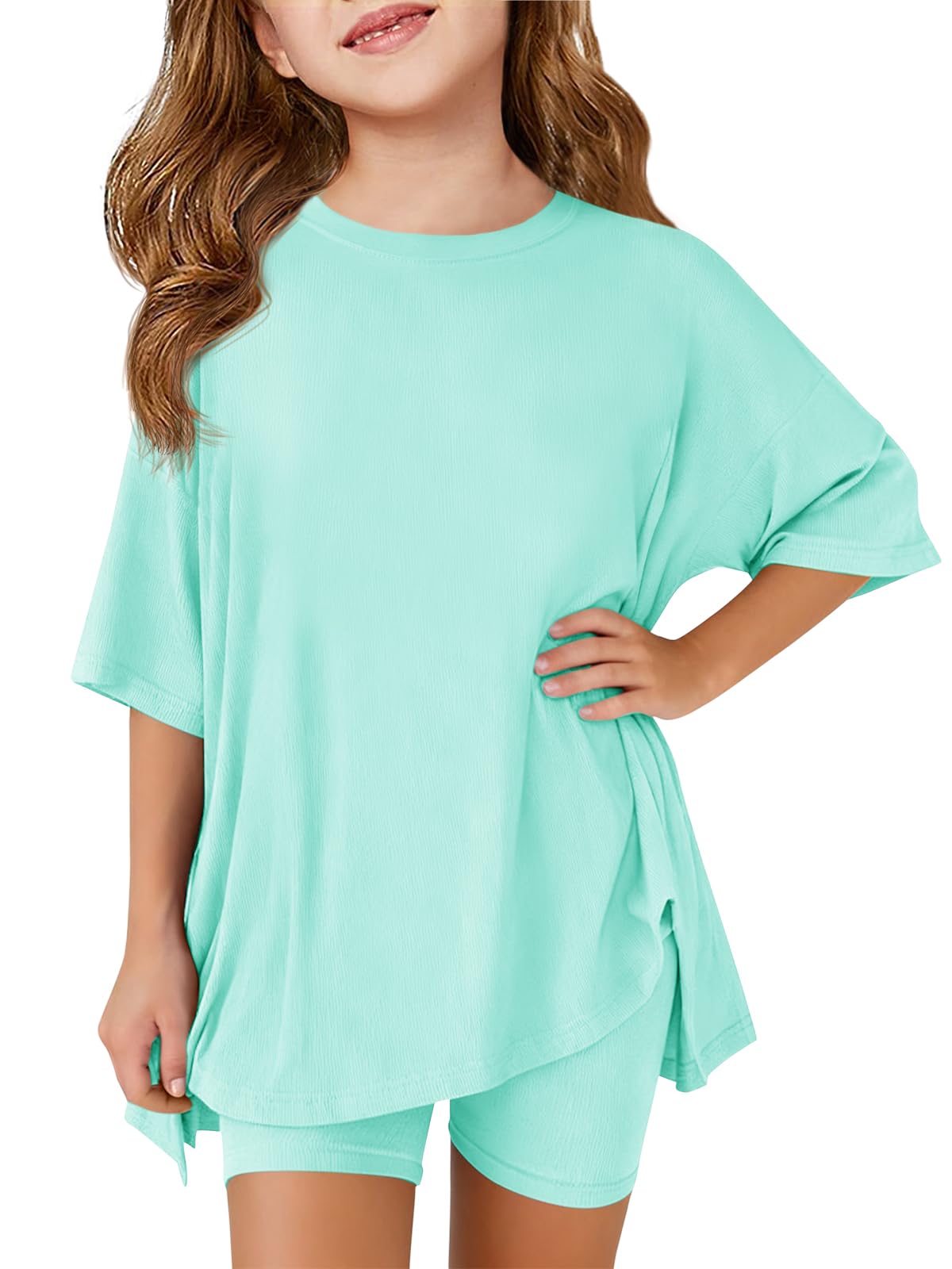 Haloumoning Girls Summer Lounge Set Oversized 2 Piece Clothing Sets