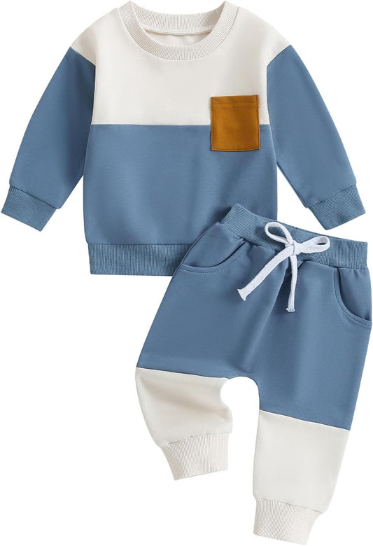 Kupretty Toddler Baby Boy Clothes Color Block Sweatshirt Pants Set