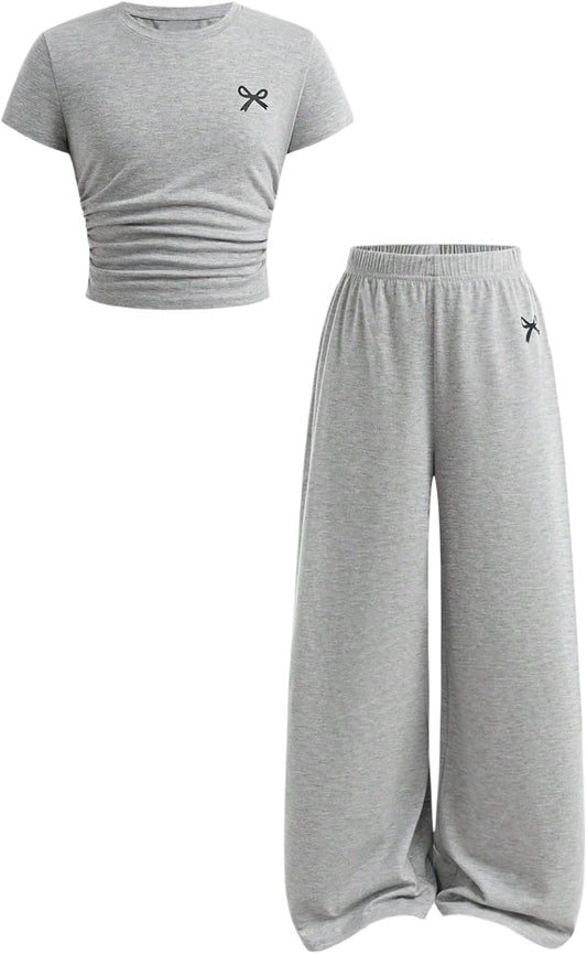 SOLY HUX Girl's Bow Print Short Sleeve T Shirt Pants Outfits