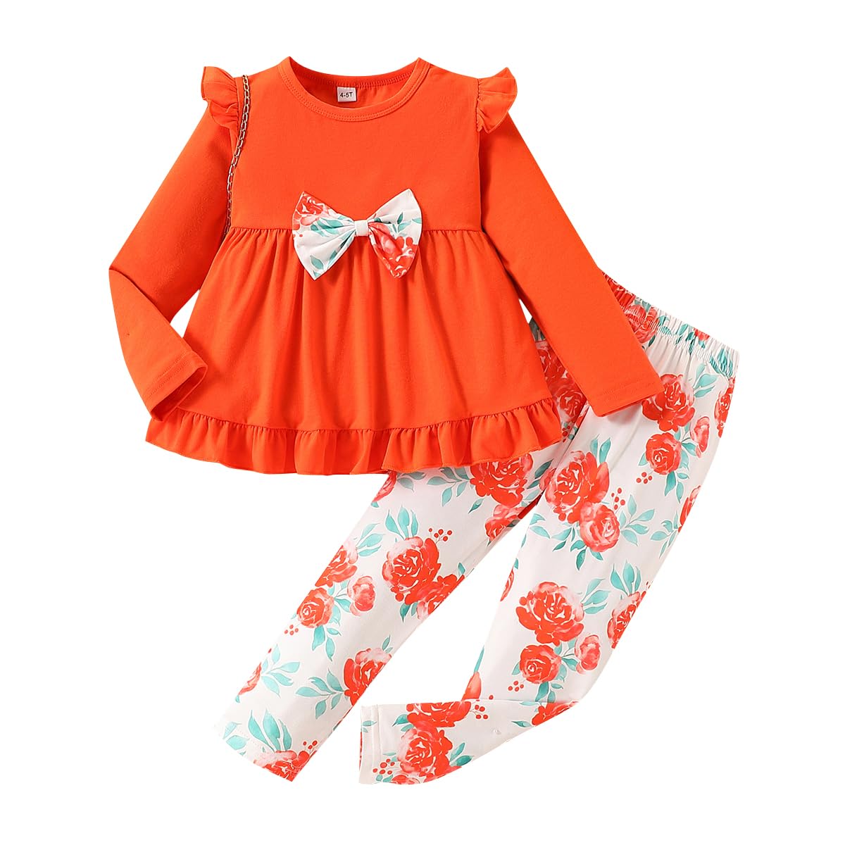 Axumity Kid Girl Clothes Ruffle Sleeve Top Floral Allover Pants 3-9 Years Fall Outfit Set