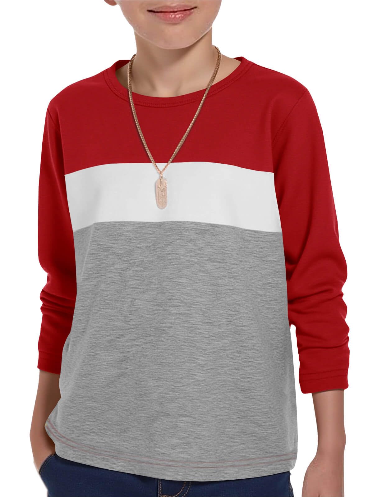 Haloumoning Boys Long Sleeve Shirts Color Block Fall Tops 5-14Y