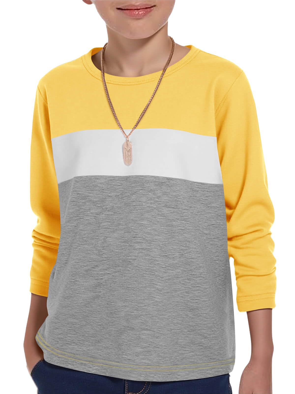 Haloumoning Boys Long Sleeve Shirts Color Block Fall Tops 5-14Y